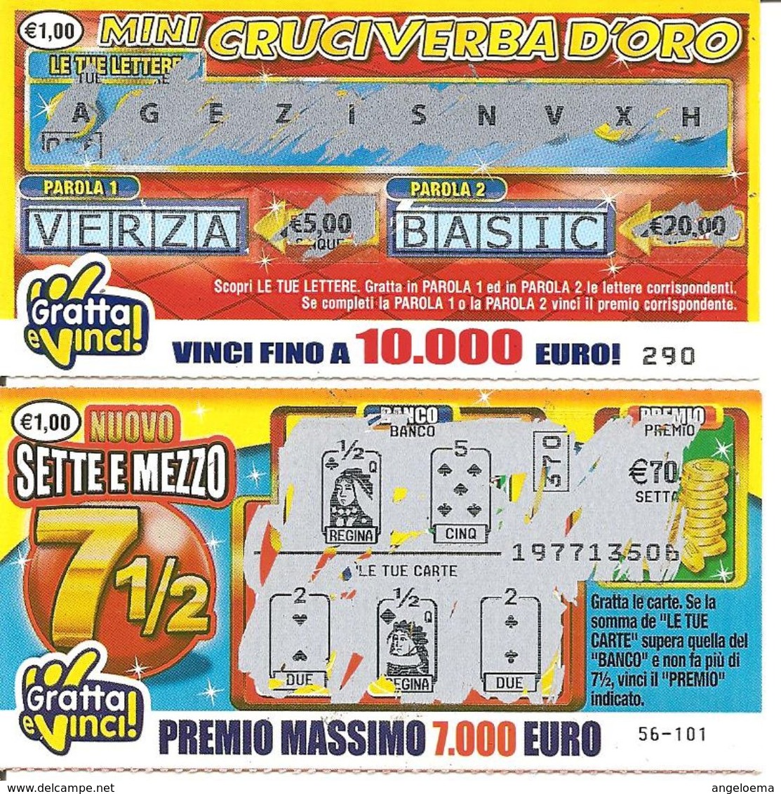 Gratta E Vinci - 2 Biglietti MINI CRUCIVERBA D'ORO E NUOVO SETTE E MEZZO - Billetes De Lotería