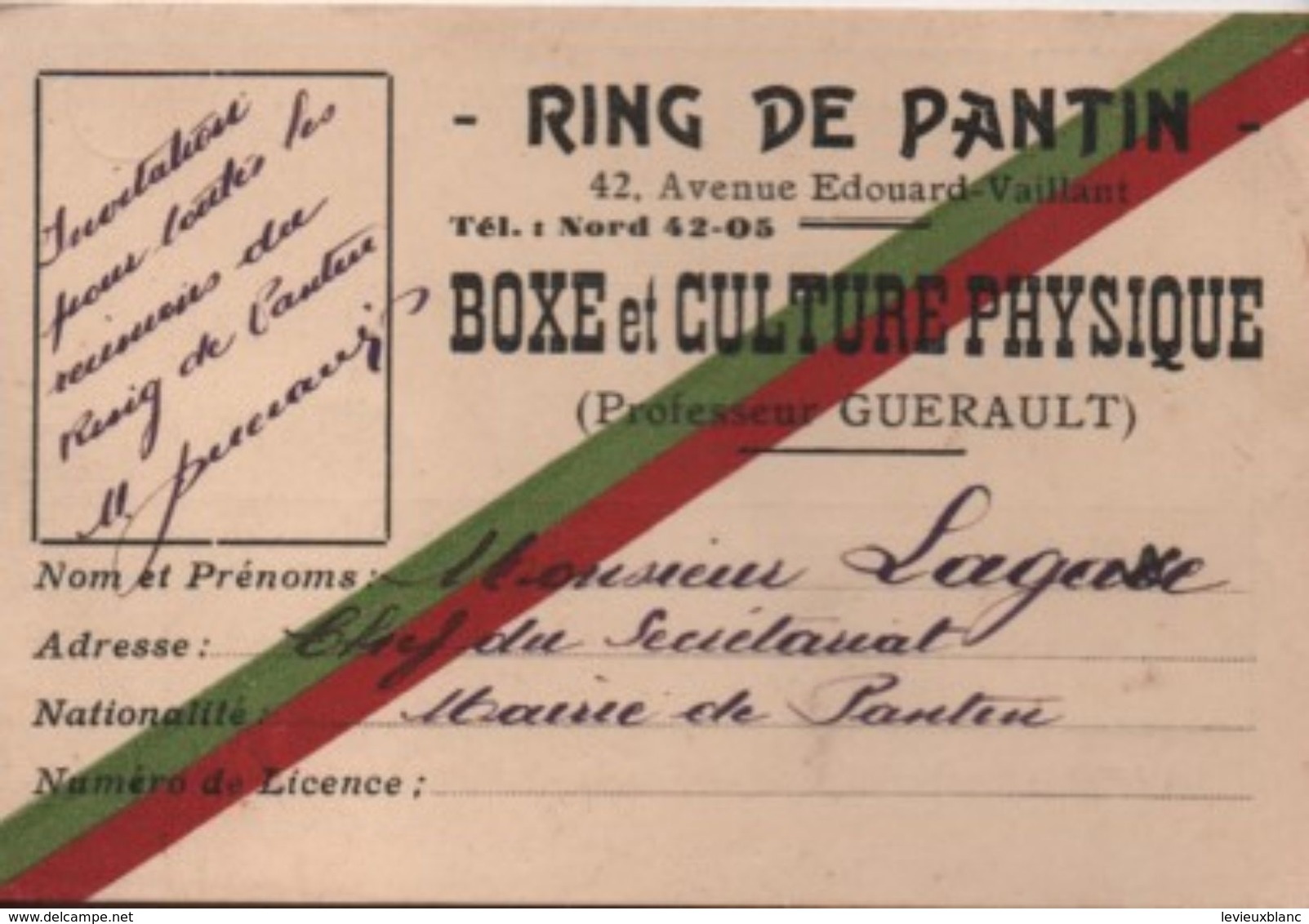 Sport/RING De Pantin/Boxe Et Culture Physique/Invitation Permanente/Lagasse/Professeur Guerault/PANTIN/Vers 1935  AEC114 - Autres & Non Classés