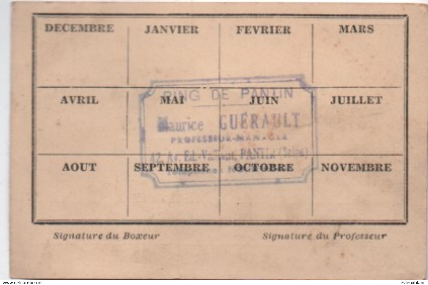 Sport/RING De Pantin/Boxe Et Culture Physique/Invitation Permanente/Lagasse/Professeur Guerault/PANTIN/Vers 1935  AEC114 - Altri & Non Classificati