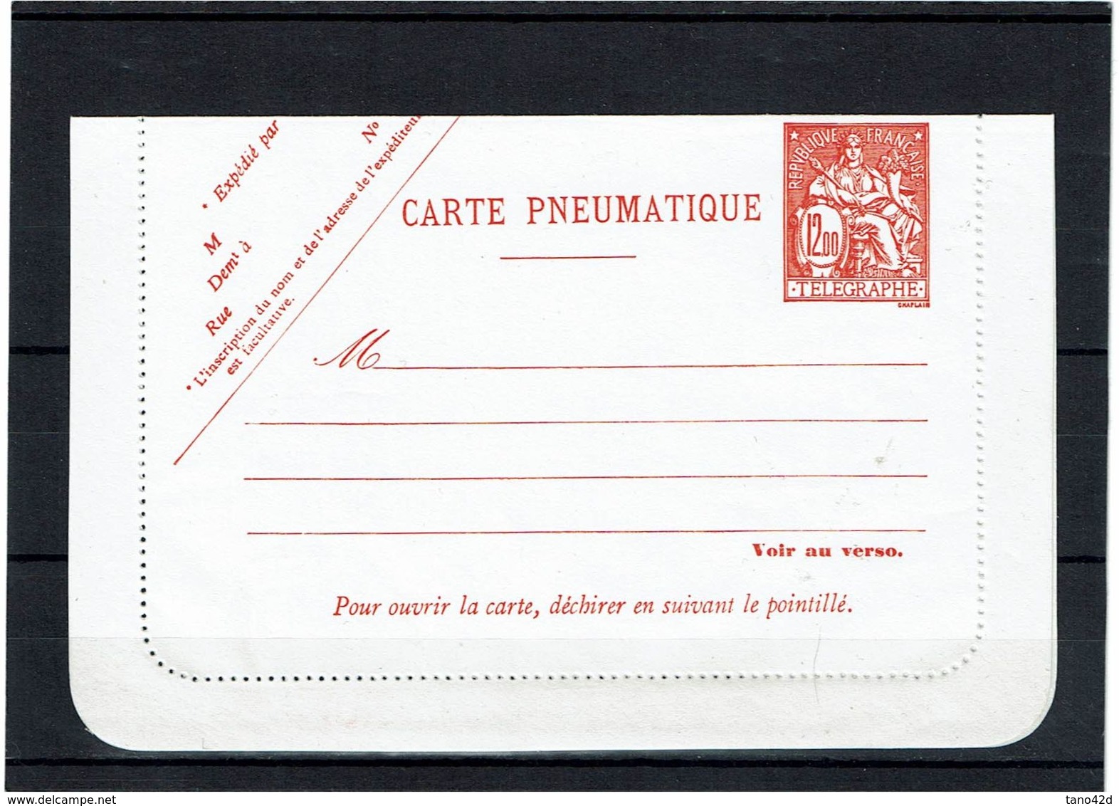 CTN27 - CARTE PNEUMATIQUE CHAPLAIN 12f STORCH N° V17 - Pneumatische Post