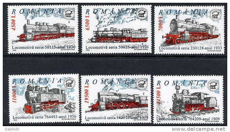 ROMANIA 2002 Steam Locomotives MNH / **.  Michel 5681-86 - Unused Stamps