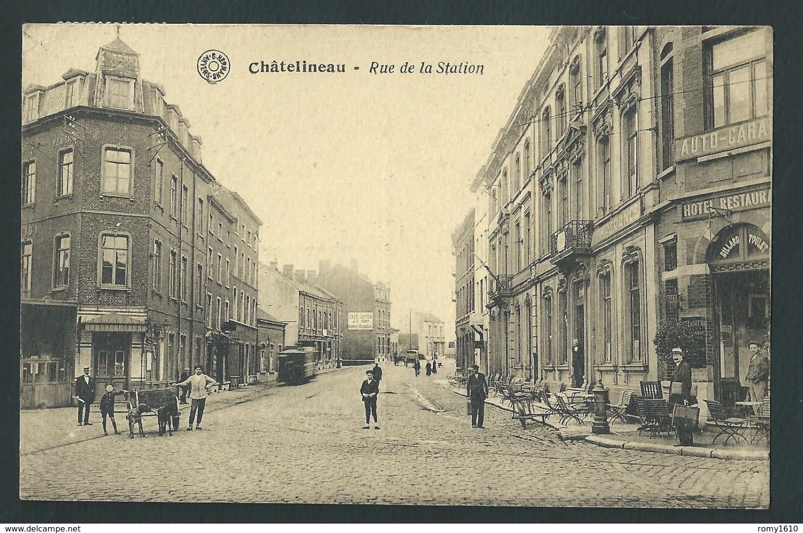 Châtelineau. Rue De La Station. Tram, Tramway, Attelage Chien, Hôtel, Animation. Voir Oblitèration. 2 Scans - Châtelet