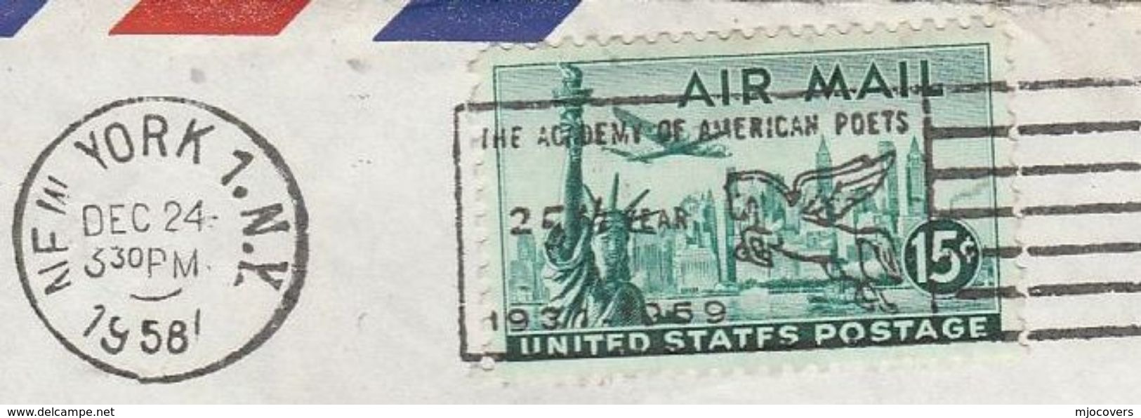 1958 USA Air Mail COVER SLOGAN Illus WINGED HORSE, POET SOCIETY Pegasus Stamps To GB - Horses