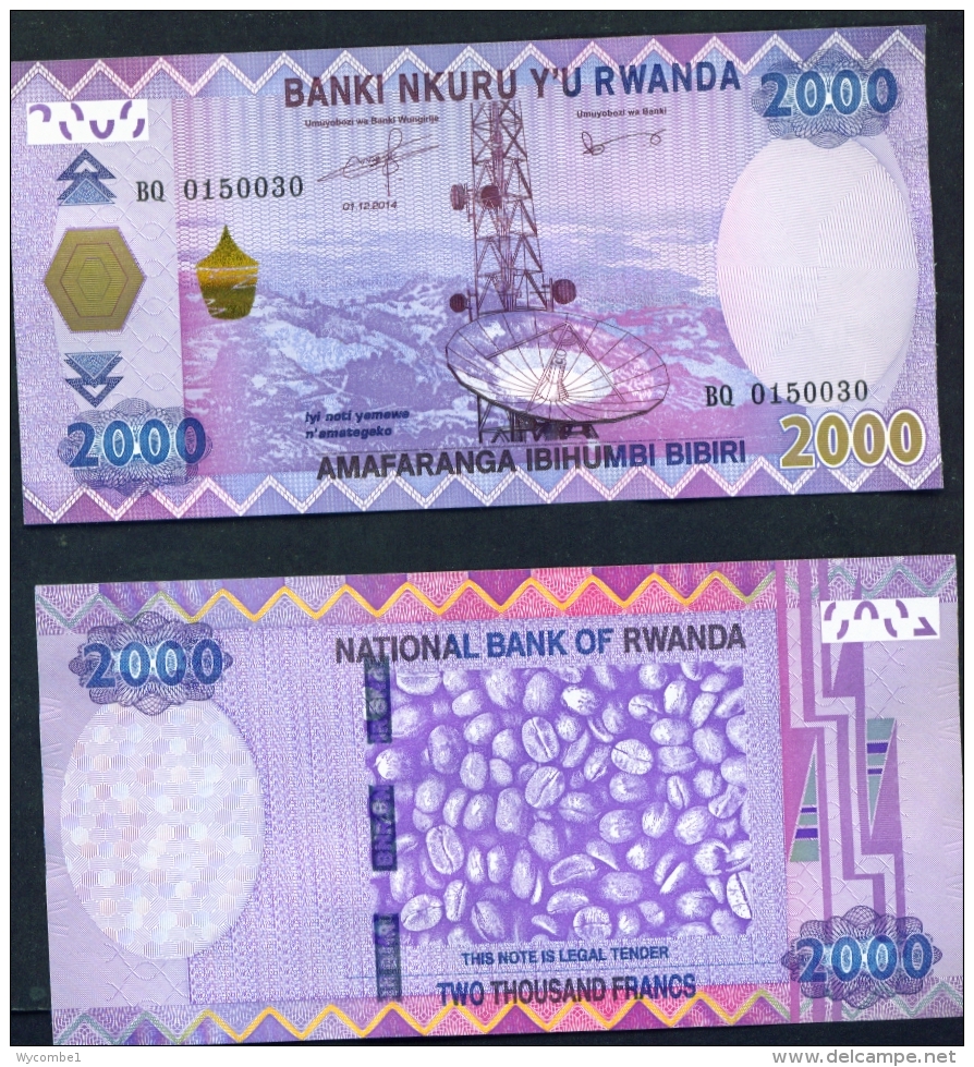 RWANDA  -  2014  2000 Francs UNC Banknote - Ruanda