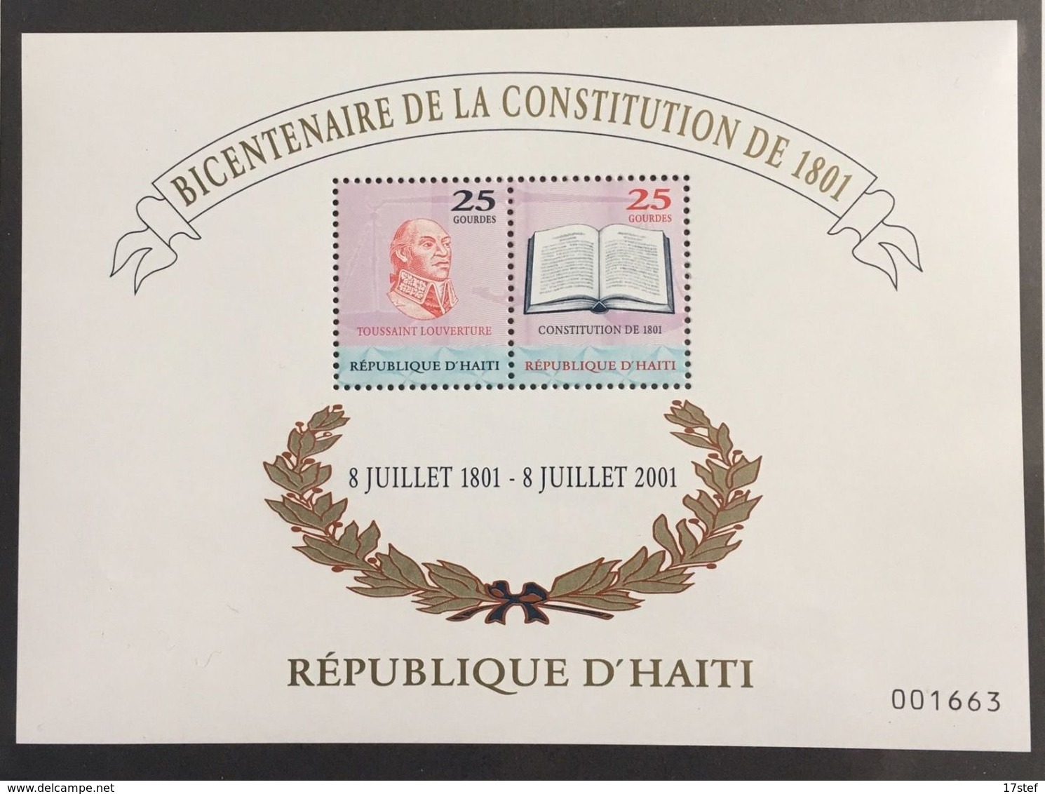 HAITI 2001 - MNH Scott 933 - Y&T BF N°60 - 1801 CONSTITUTION - SOUVENIR SHEET - RARE ! - Haïti