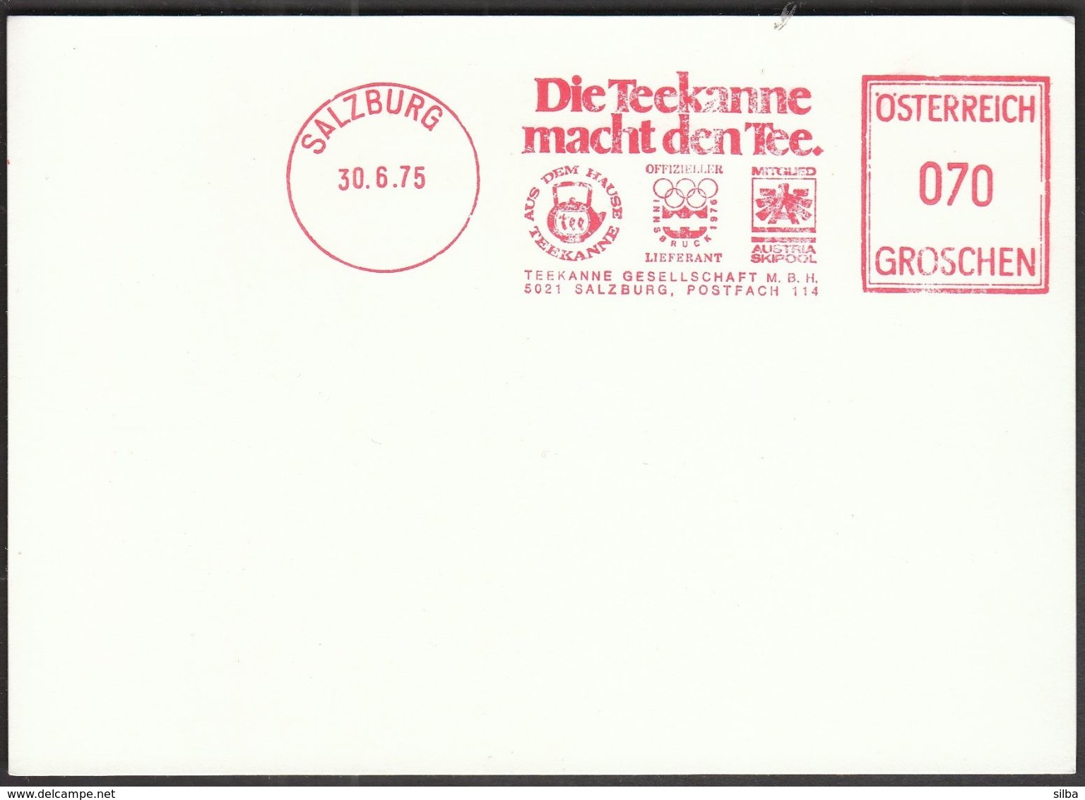 Austria Salzburg 30.6.1975 Olympic Games Innsbruck 1976 / Teekante, Tee Supplier / Machine Stamp - Winter 1976: Innsbruck