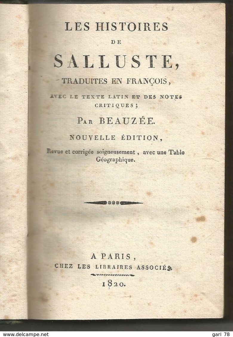 Les Histoires De SALLUSTE Traduites En François Par BEAUZEE 1820 - 1801-1900