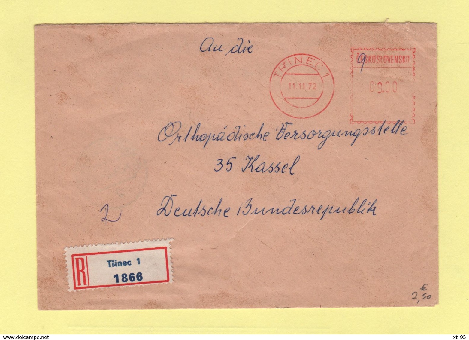 Tchecoslovaquie - Trinec - Destiation Allemagne - 1972 - Covers & Documents