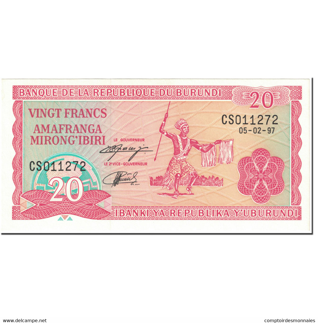 Billet, Burundi, 20 Francs, 1997, 1997-02-05, KM:27d, NEUF - Burundi