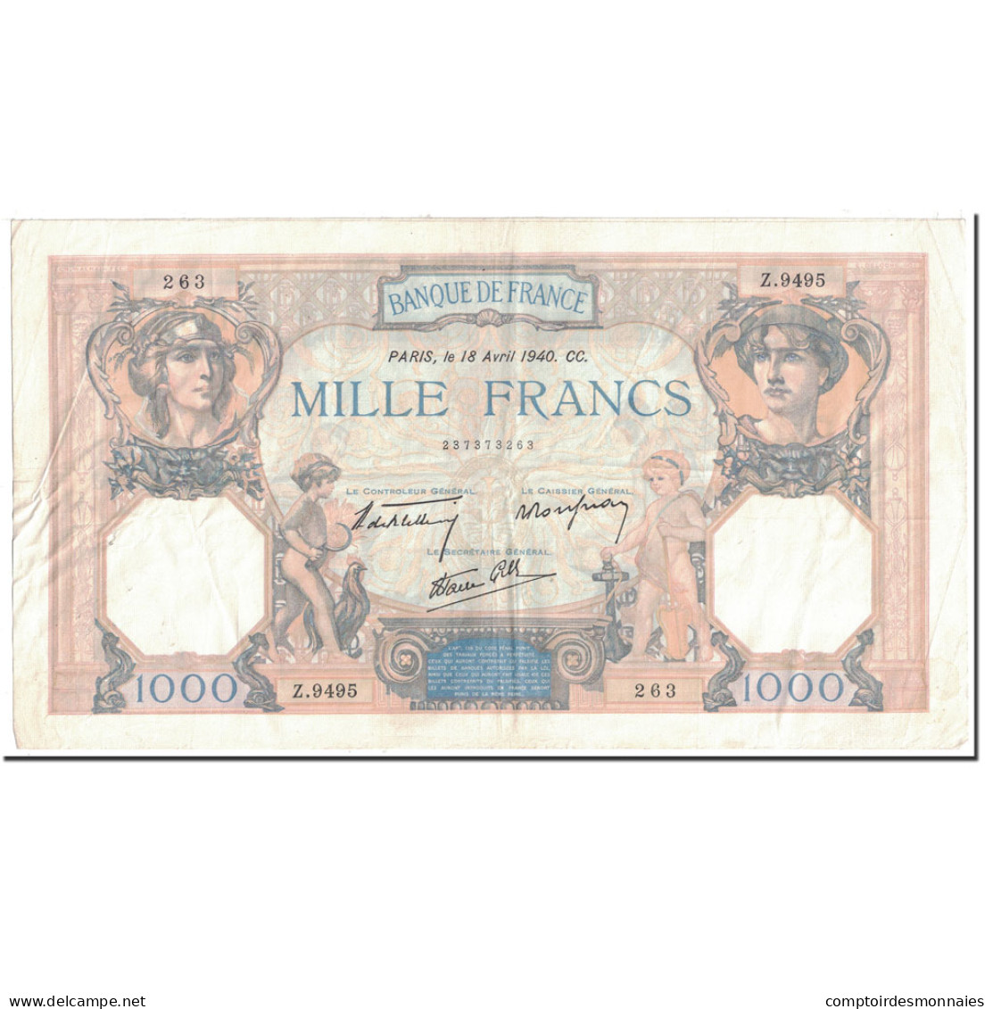France, 1000 Francs, 1 000 F 1927-1940 ''Cérès Et Mercure'', 1940, 1940-04-18 - 1 000 F 1927-1940 ''Cérès E Mercure''