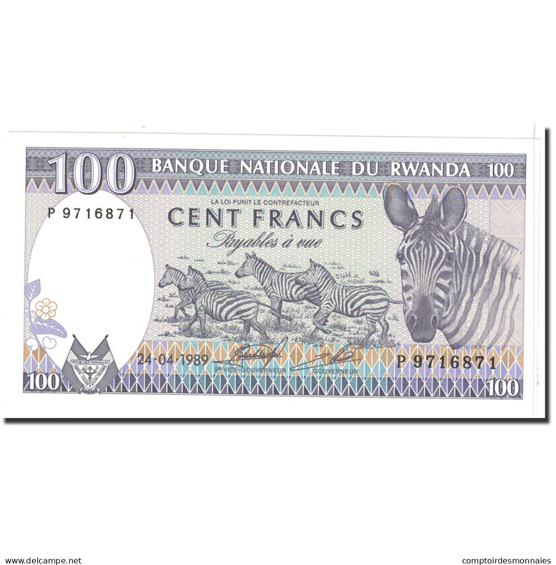 Billet, Rwanda, 100 Francs, 1989, 1989-04-24, KM:19, NEUF - Ruanda