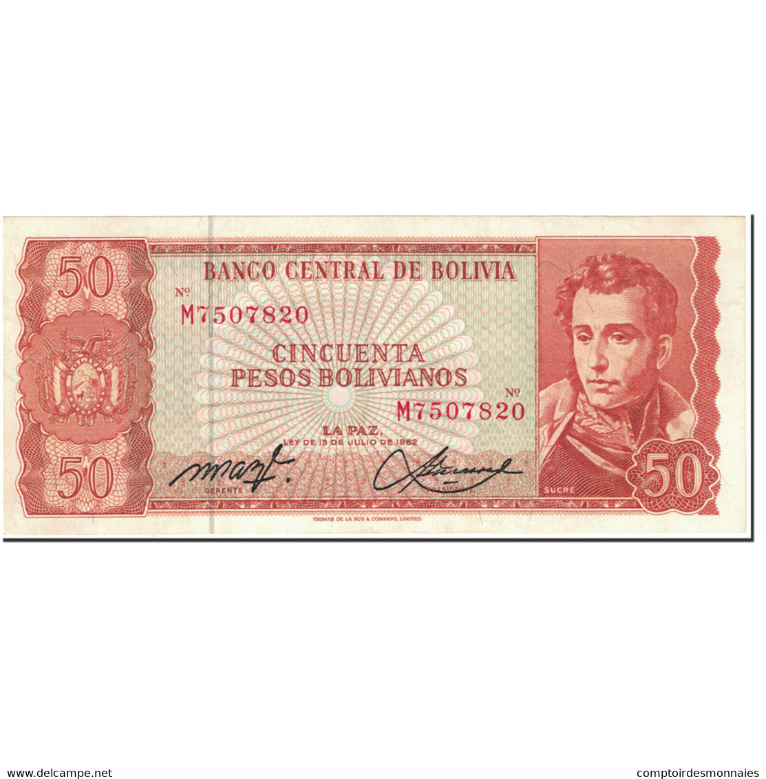 Billet, Bolivie, 50 Pesos Bolivianos, 1962, 1962-07-13, KM:162a, SPL - Bolivie