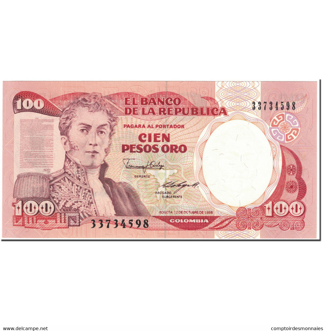 Billet, Colombie, 100 Pesos Oro, 1988, 1988-10-12, KM:426c, NEUF - Colombie