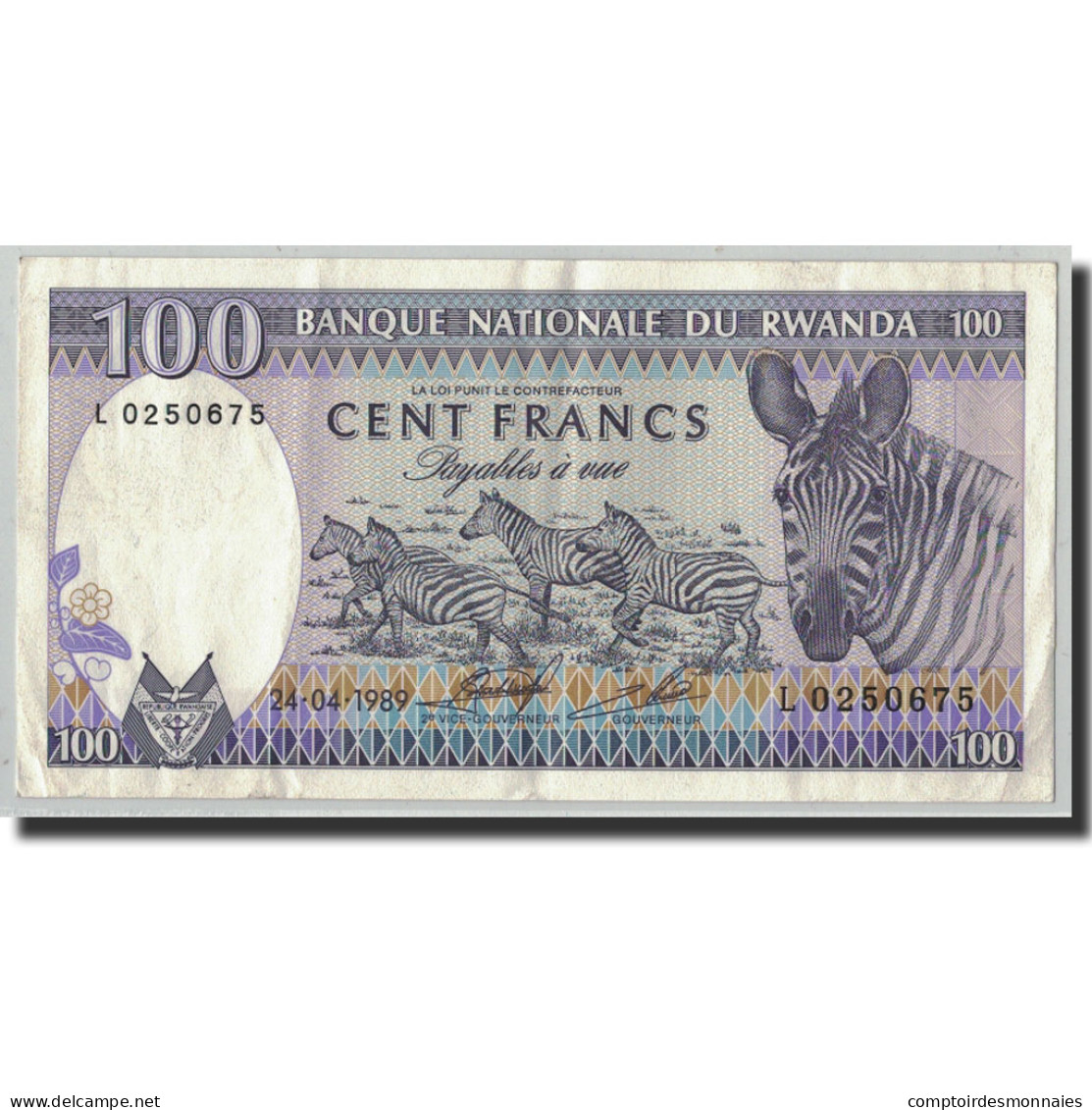 Billet, Rwanda, 100 Francs, 1989, 1989-04-24, KM:19, TTB - Rwanda