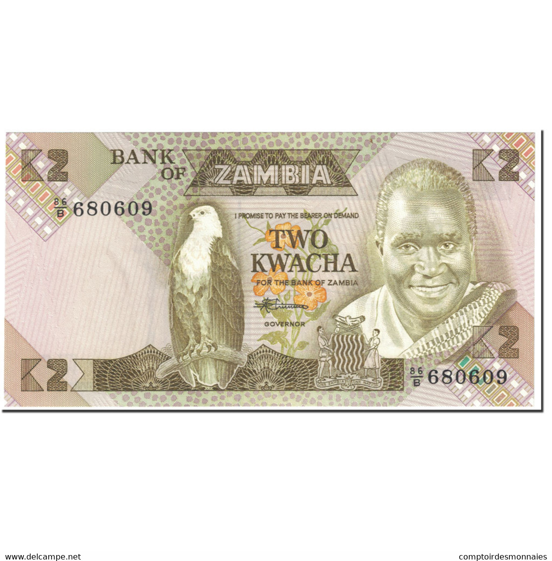 Billet, Zambie, 2 Kwacha, 1980, Undated (1980-1988), KM:24c, NEUF - Zambia