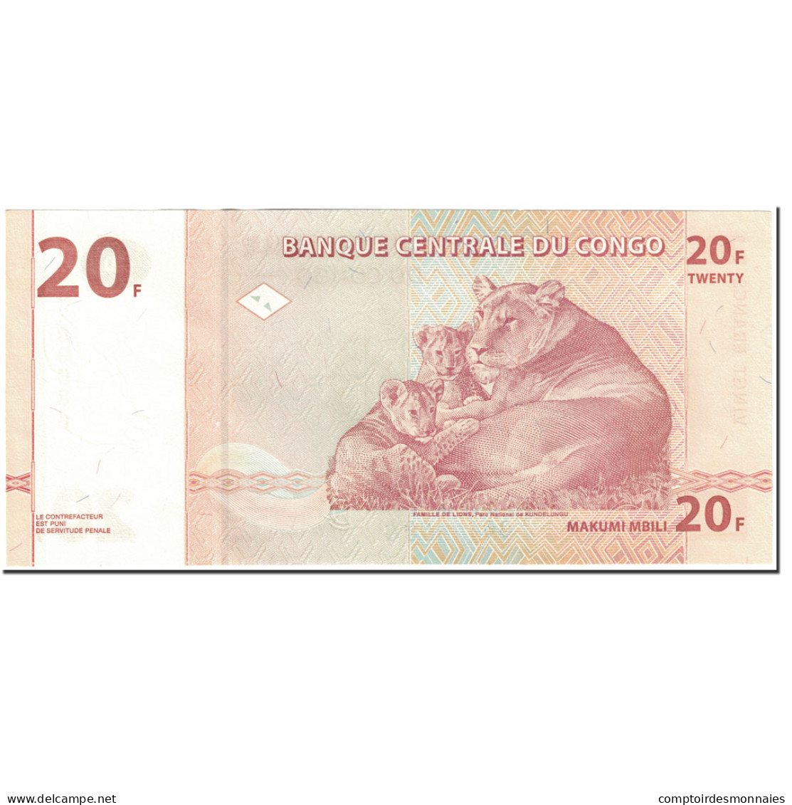 Billet, Congo Democratic Republic, 20 Francs, 1997, 1997-11-01, KM:88a, NEUF - République Du Congo (Congo-Brazzaville)