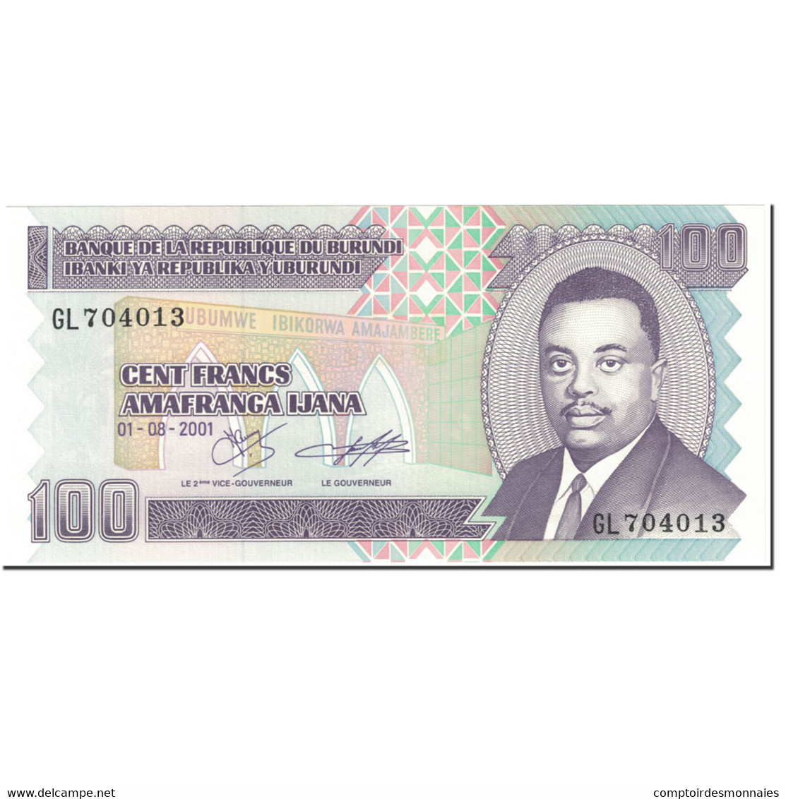Billet, Burundi, 100 Francs, 2001, 2001-08-01, KM:37c, NEUF - Burundi
