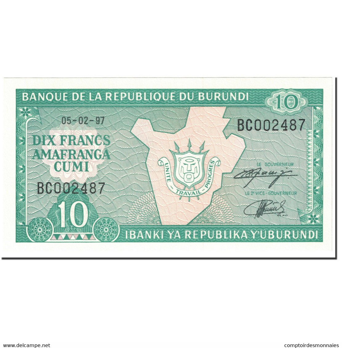 Billet, Burundi, 10 Francs, 1997, 1997-02-05, KM:33d, NEUF - Burundi