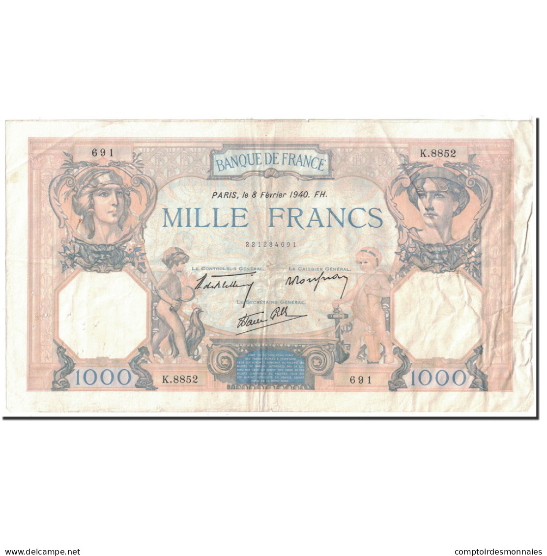 France, 1000 Francs, 1 000 F 1927-1940 ''Cérès Et Mercure'', 1940, 1940-02-08 - 1 000 F 1927-1940 ''Cérès Et Mercure''