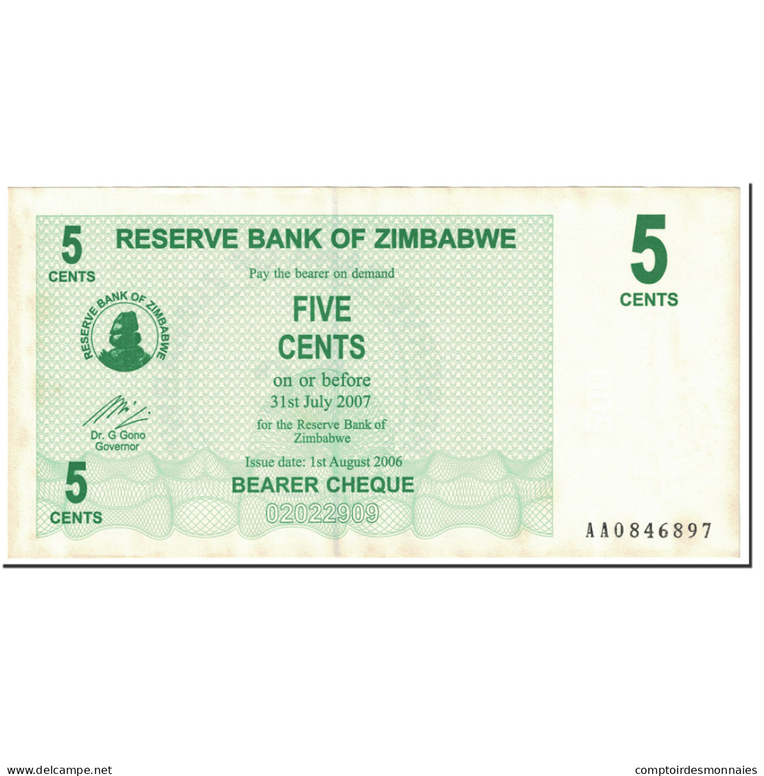 Billet, Zimbabwe, 5 Cents, 2006, 2006-08-01, KM:34, TTB+ - Simbabwe