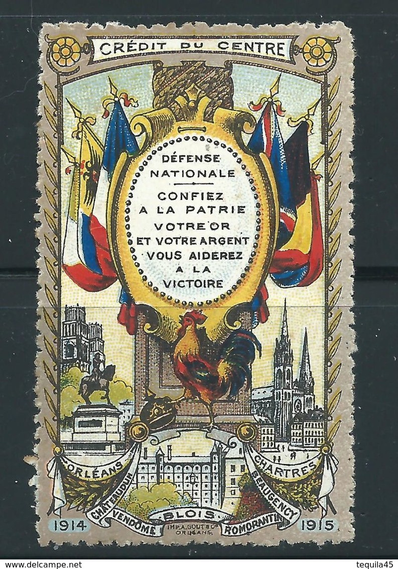 VIGNETTE PATRIOTIQUE époque DELANDRE - Coq Gaulois - Chartres - WWI WW1 Cinderella Poster Stamp 1914 1918 War - Militärmarken