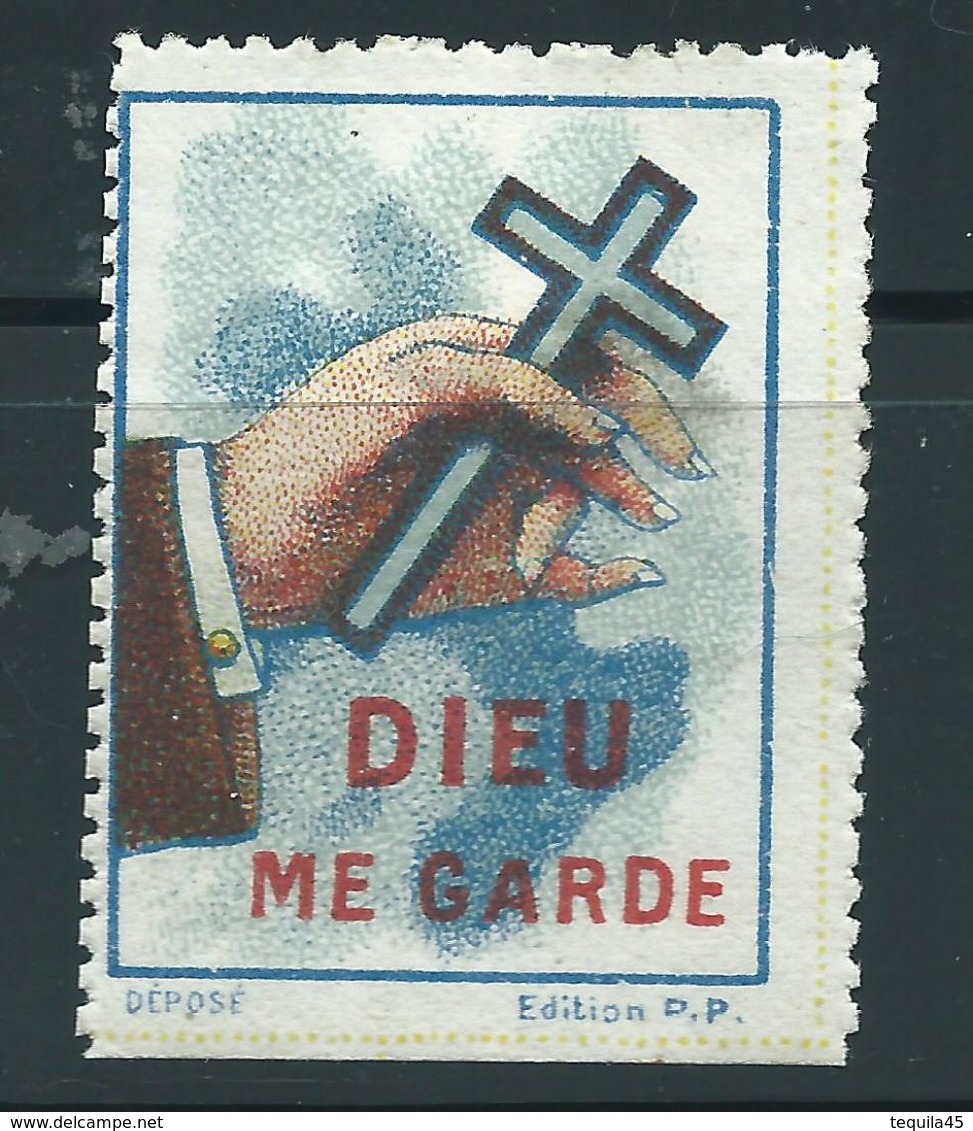VIGNETTE PATRIOTIQUE époque DELANDRE - Dieu Me Garde - WWI WW1 Cinderella Poster Stamp 1914 1918 War - Vignettes Militaires