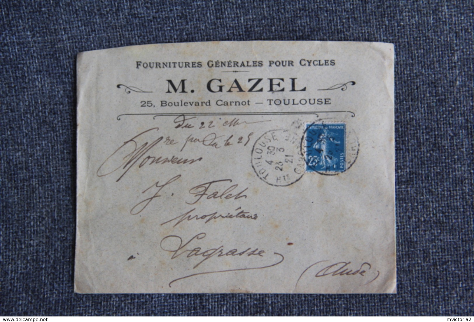 Timbre Sur Lettre Publicitaire - LAGRASSE, Moîse GAZEL, Fourniture Générale Pour Cycles. - Sports & Tourism