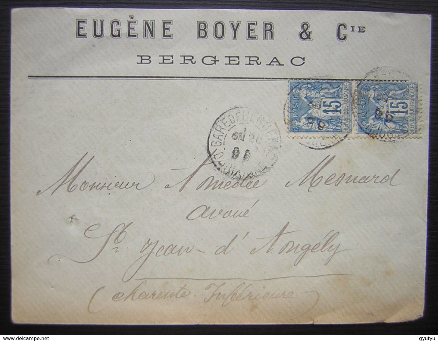 1899 Bergerac (Dordogne) Eugène Boyer Lettre Pour Saint Jean D'Angély Affranchie Gare De Bergerac - 1877-1920: Période Semi Moderne