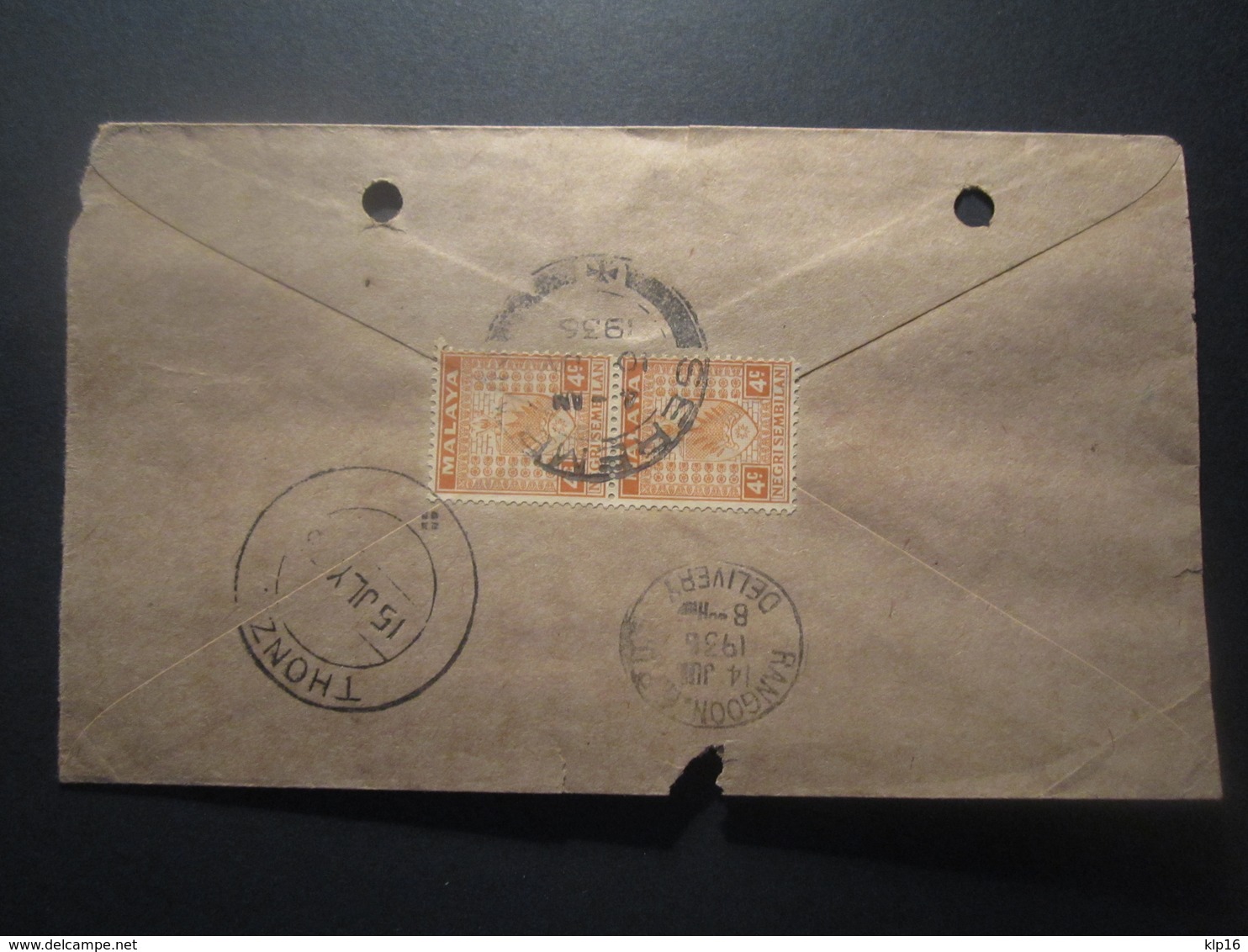 1936 MALAYA COVER, SEREMBAN To BURMA - Negri Sembilan