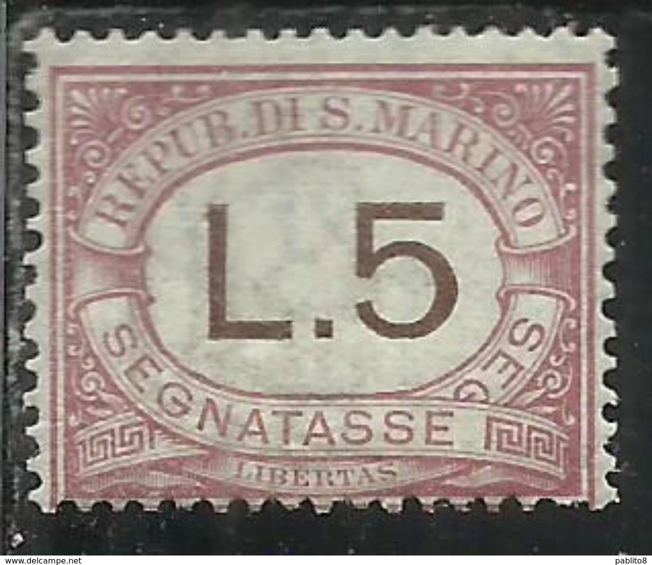 REPUBBLICA DI SAN MARINO 1897-1919 SEGNATASSE POSTAGE DUE TASSE TAXE  LIRE 5 MNH - Segnatasse