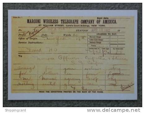 TITANIC TELEGRAM TO CARPATHIA MARCONI OPERATORS- MARINE ART 1990S NO11 - Piroscafi