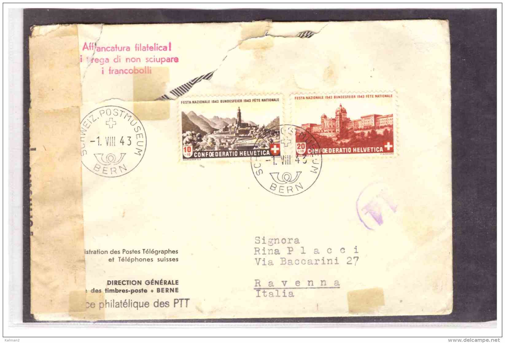 TEM10032  -    BERN  1.8.1943   /    COVER WITH CENSURSHIP LABEL FRANKED WITH MICHEL NR. 420/421 - Briefe U. Dokumente