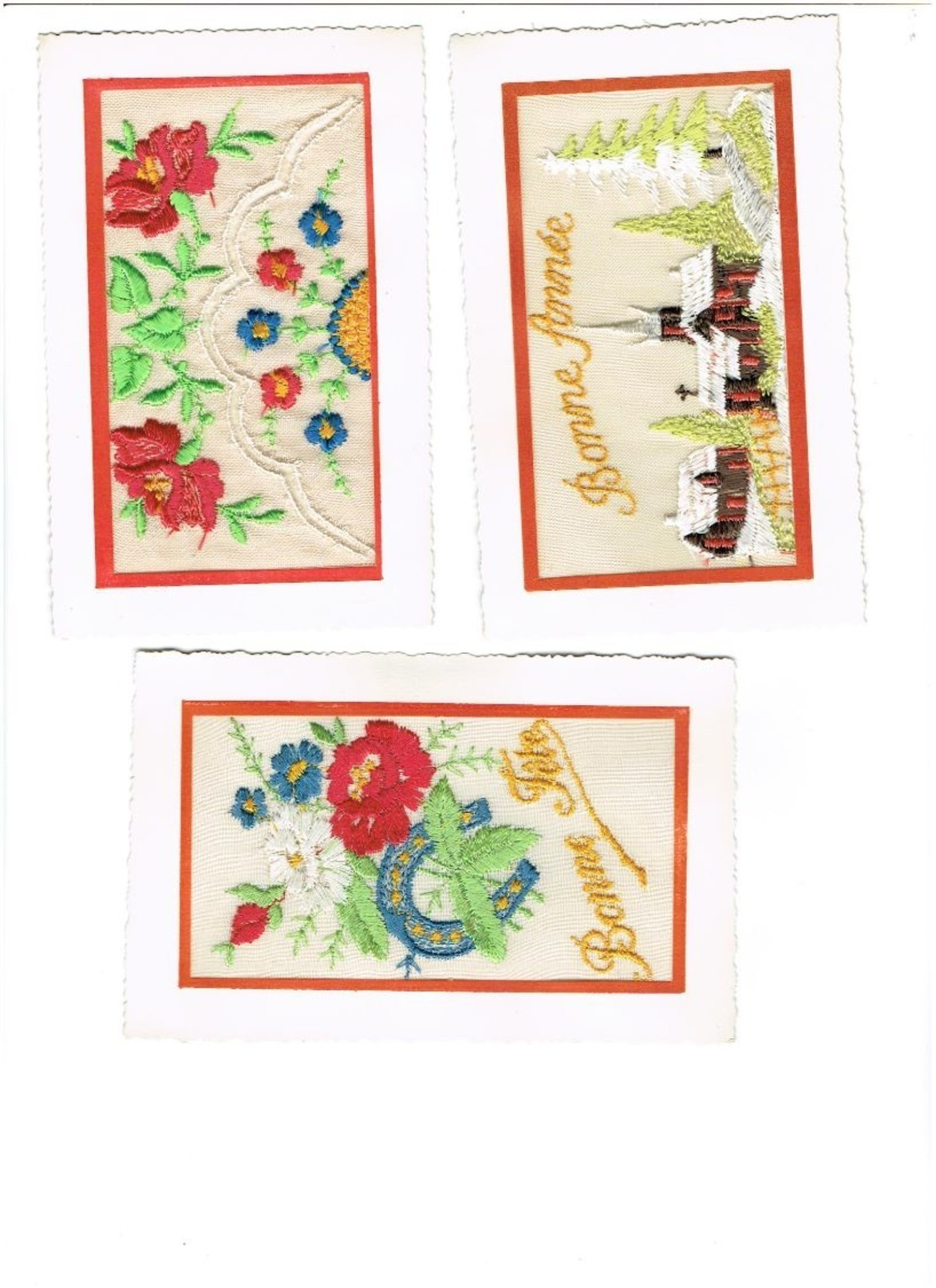 CPA LOT 3 CARTES FANTAISIES BRODEES - Brodées