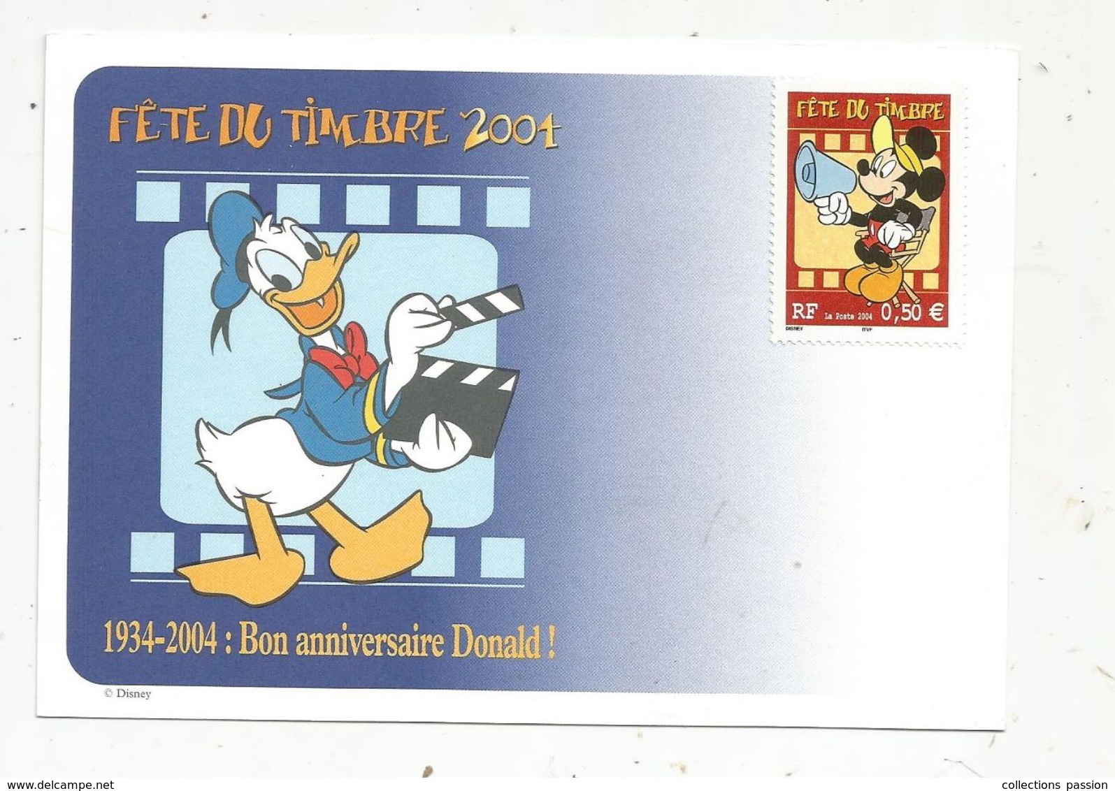 Carte Maximum, 1934-2004, Timbre Neuf , Fête Du Timbre , DISNEY , Bon Anniversaire DONALD , Mickey , Vierge - 2000-2009