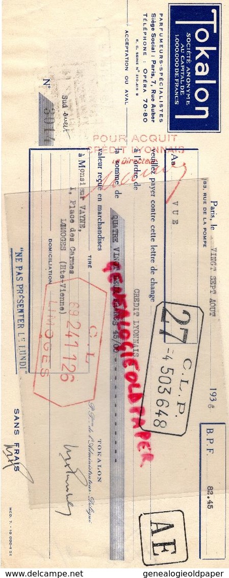 75- PARIS- TRAITE TOKALON-PARFUMERIE PARFUM- PARFUMEUR -7 RUE AUBER-1936 - Droguerie & Parfumerie