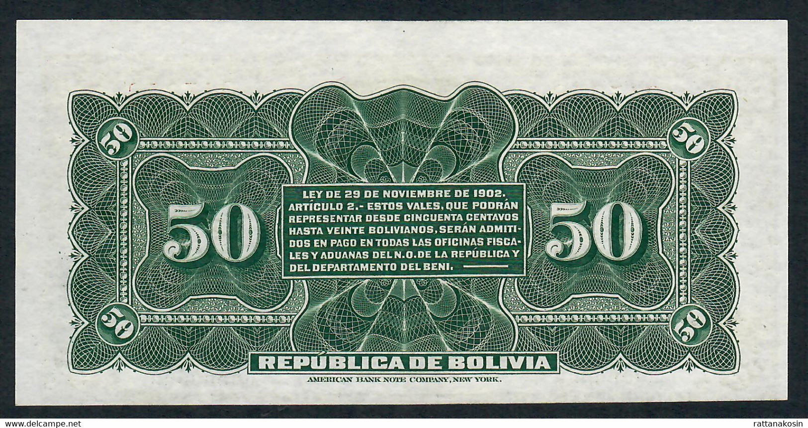 BOLIVIA   P91   50 CENTAVOS   1902   UNC. - Bolivien