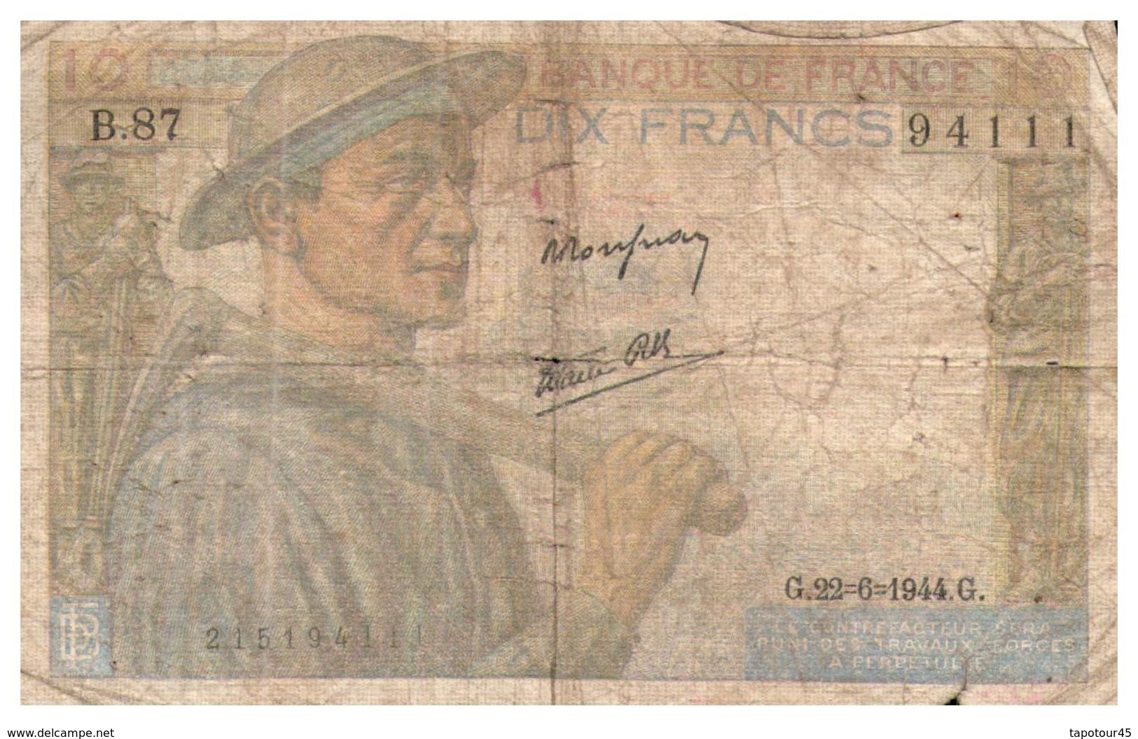 Billet > France > 10 Francs 1944 > - 10 F 1941-1949 ''Mineur''