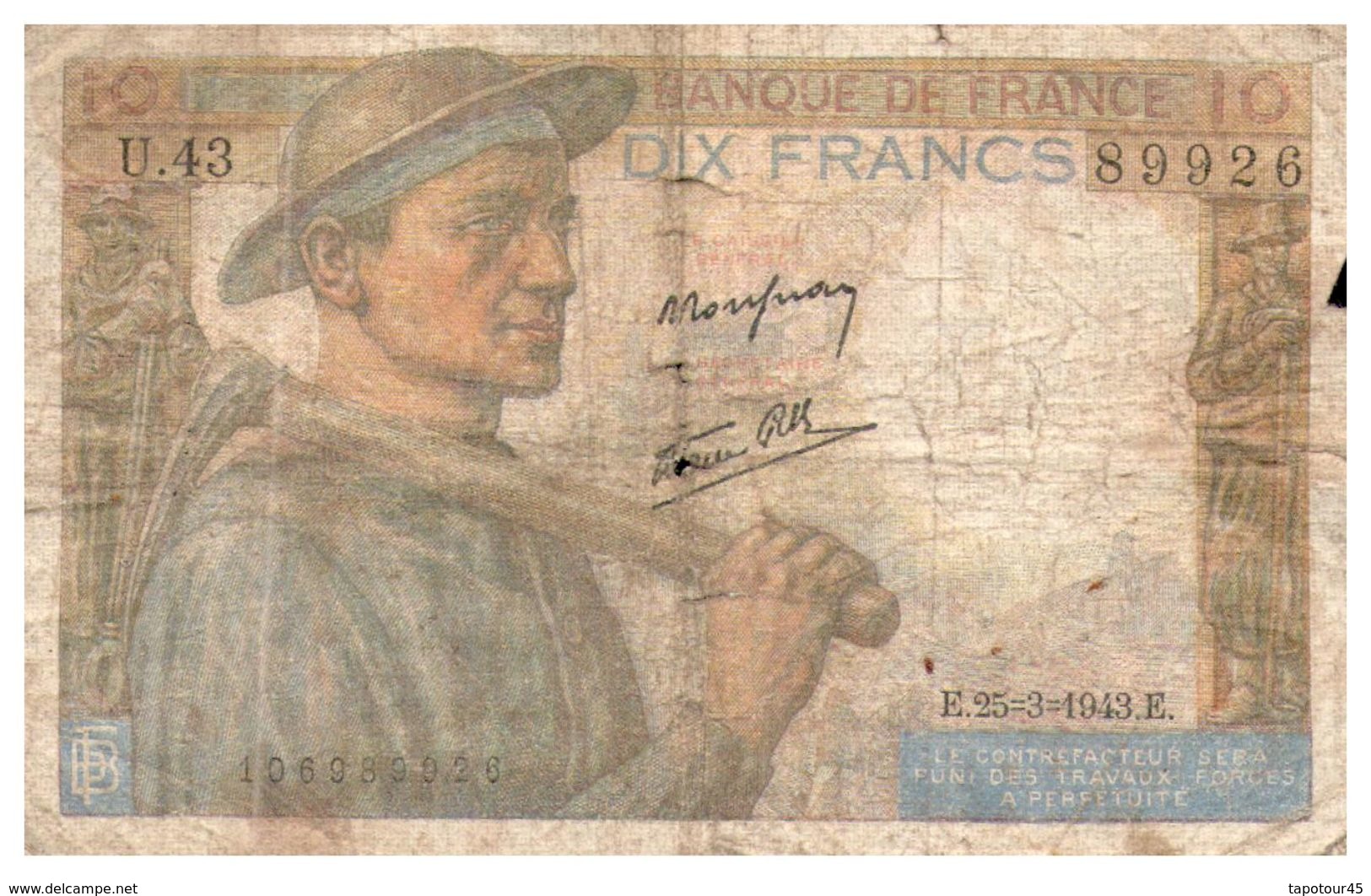 Billet > France >1943 > Valeur 10 - 10 F 1941-1949 ''Mineur''