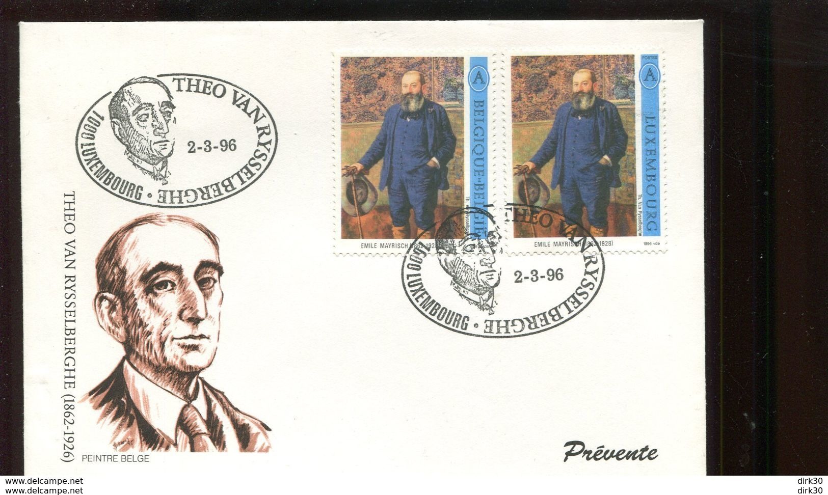 Belgie 1996 2627  Luxemburgse FDC  Van Rysselberghe Paintings Luxembourg Joint Issue - Cartoline Commemorative - Emissioni Congiunte [HK]