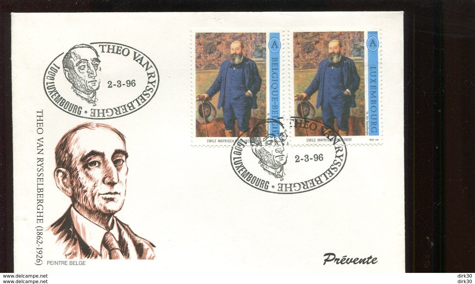 Belgie 1996 2627  Luxemburgse FDC  Van Rysselberghe Paintings Luxembourg Joint Issue - Souvenir Cards - Joint Issues [HK]