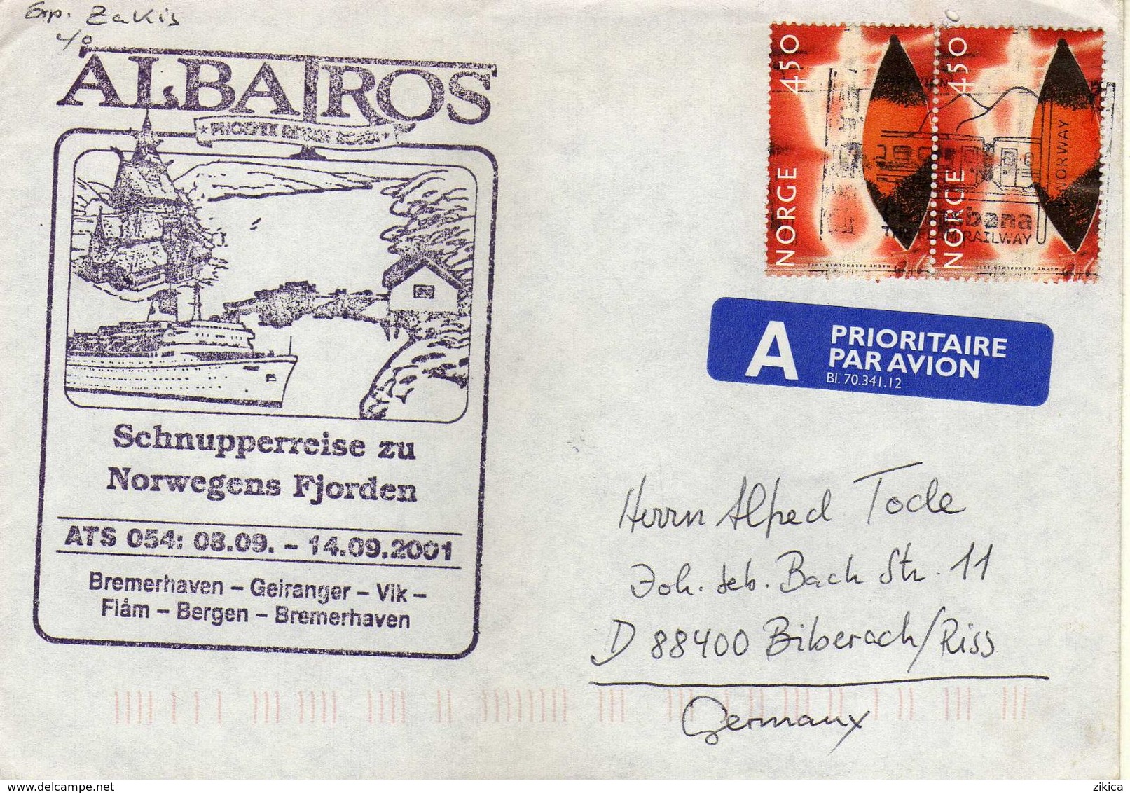 Norway Letter 2001 - Snips - Albatros - Lettres & Documents