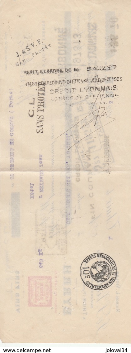 Lettre Change Mandat 1925 Violet Byrrh THUIR Pyrénées Orientales  Reynaud Hôtel St Georges De Couzan Loire Cachet Fiscal - Bills Of Exchange