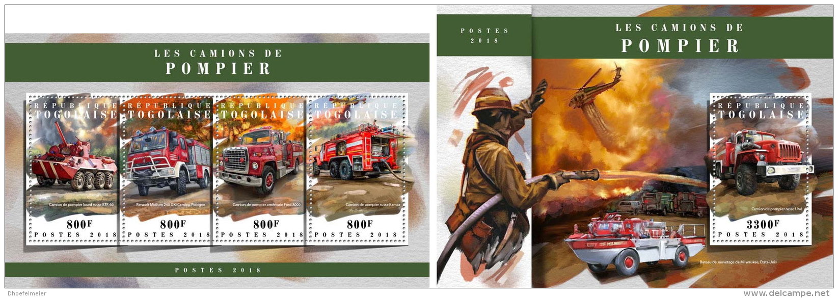 TOGO 2018 MNH** Fire Engines Feuerwehr Fahrzeuge Camions De Pompiers M/S+S/S - IMPERFORATED - DH1808 - Feuerwehr