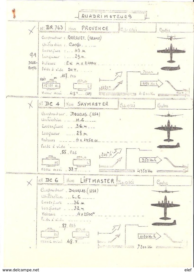 Fiche Technique QUADRIMOTEURS Avion Provence Breguet BR 763 Skymaster/ Liftmaster Douglas DC 4 / 6  ; Vers 1950 , TB - Manuales