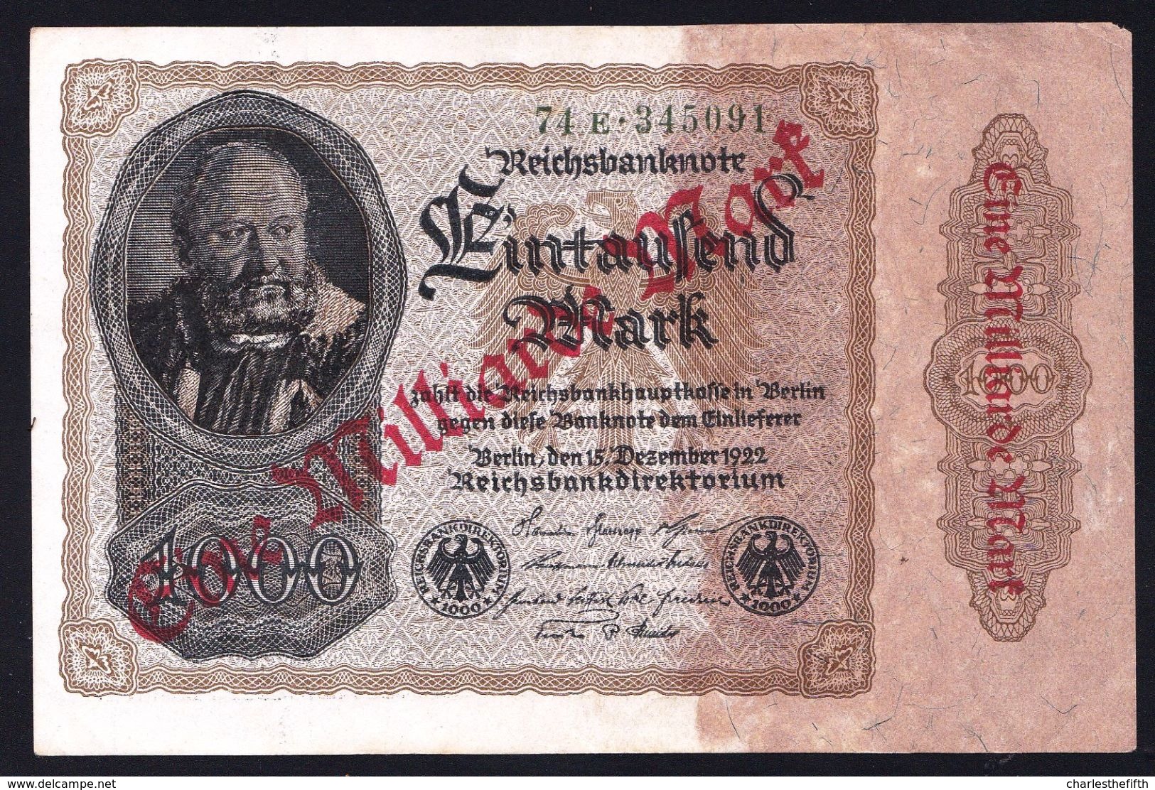 EINE MILLIARDE MARK - AUF 1000 MARK -- BERLIN 15 DEZEMBER 1922 - UNUSED - VF - 1 Milliarde Mark