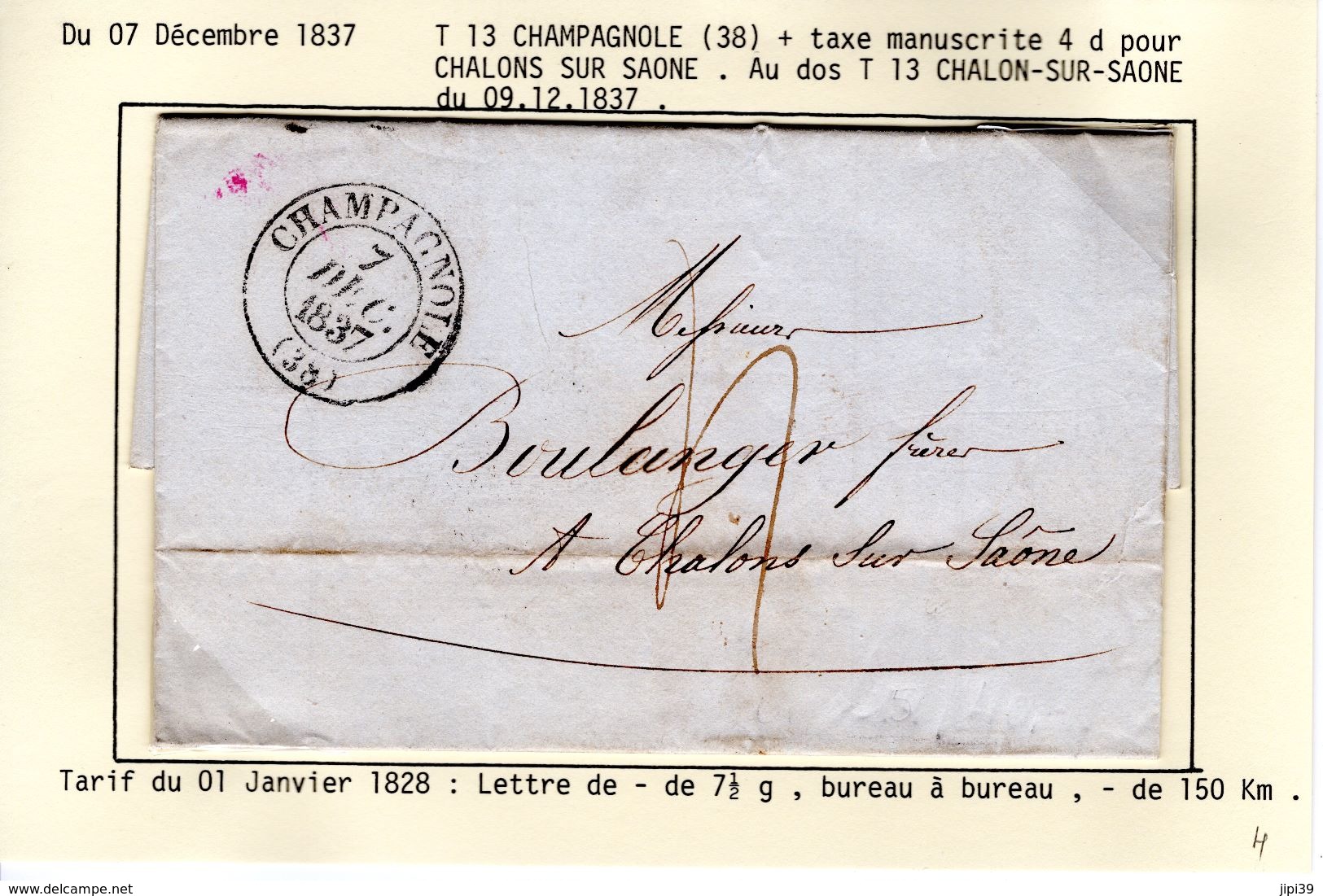 JURA :LAC  T 13 CHAMPAGNOLE 1837 - 1801-1848: Précurseurs XIX