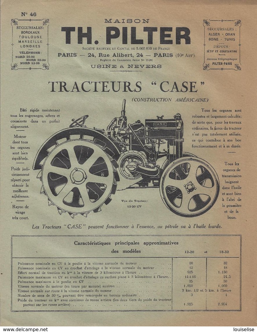 PUBLICITE  TRACTEURS ROUES FER CASE  12-20   18-32 - Advertising