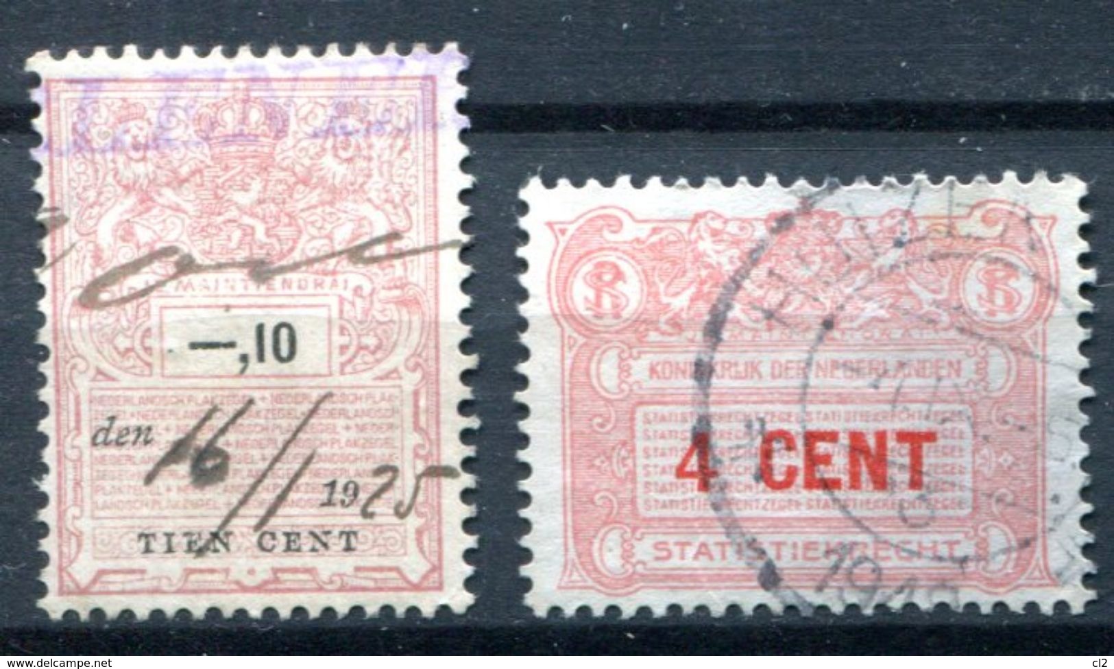 PAYS-BAS - Lot De 2 Timbres Fiscaux - Revenue Stamps