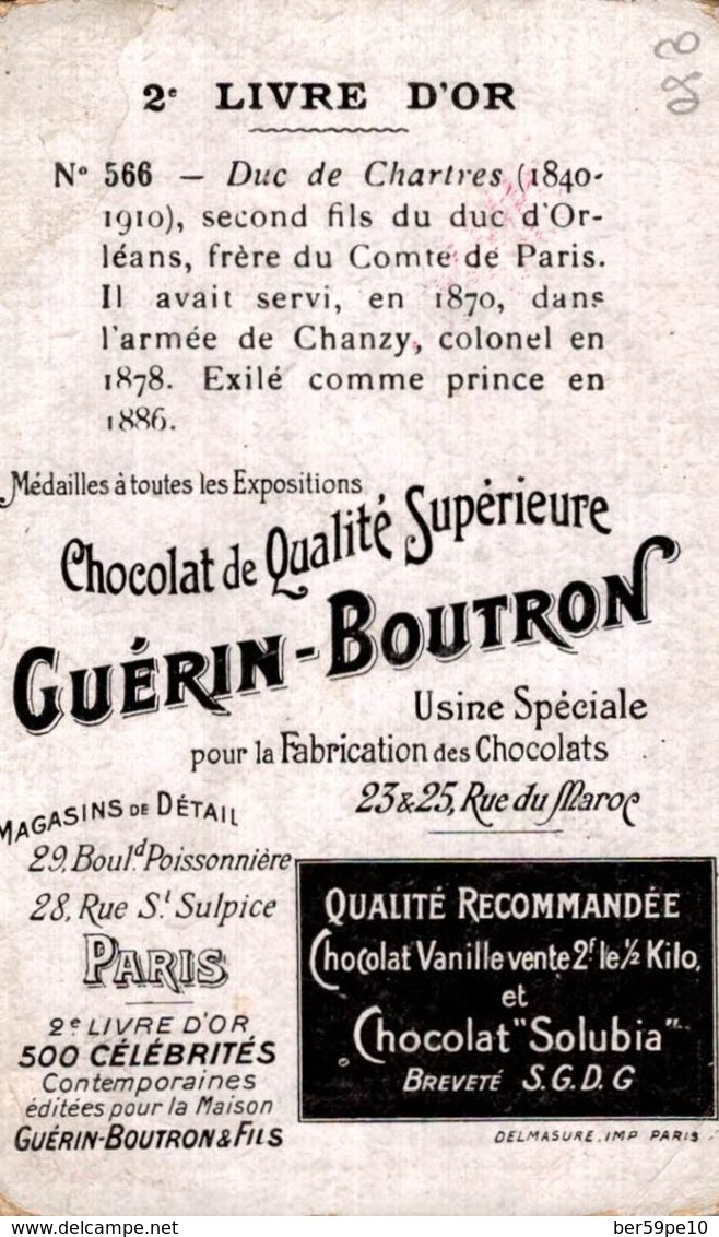 CHROMO  CHOCOLAT GUERIN-BOUTRON N° 566 DUC DE CHARTRES - Guérin-Boutron