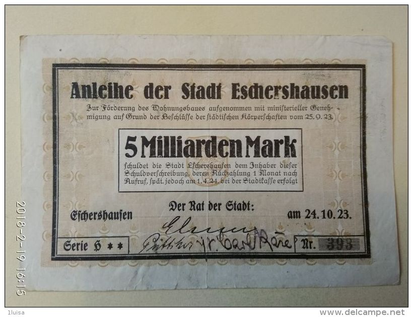 GERMANIA Eschershausen 5 Miliardi Mark 1923 - [11] Emissioni Locali